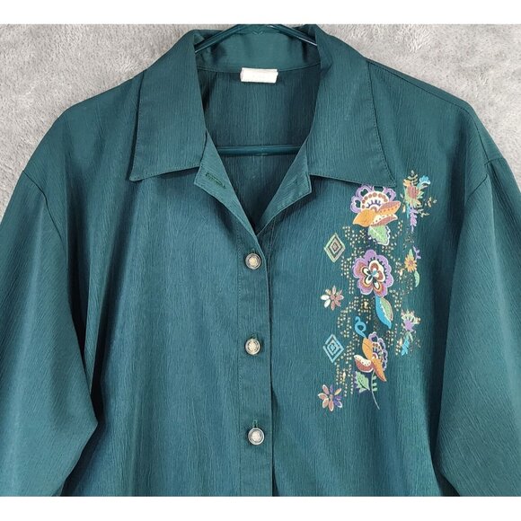 GW Jacket Womens Medium Petite Green Floral Button Up Vintage Bomber Made In USA - Picture 7 of 12